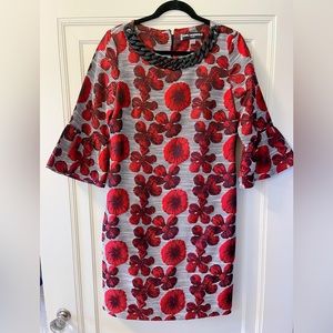 Karl Lagerfield floral dress with bell sleeves and neckline detail
